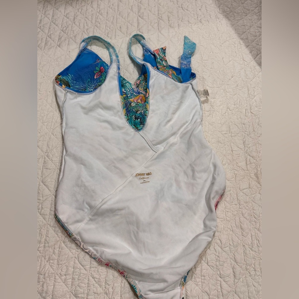 Johnny Was Floral One-Piece Swimsuit in Blue, Pink, Green - Picture 6 of 10